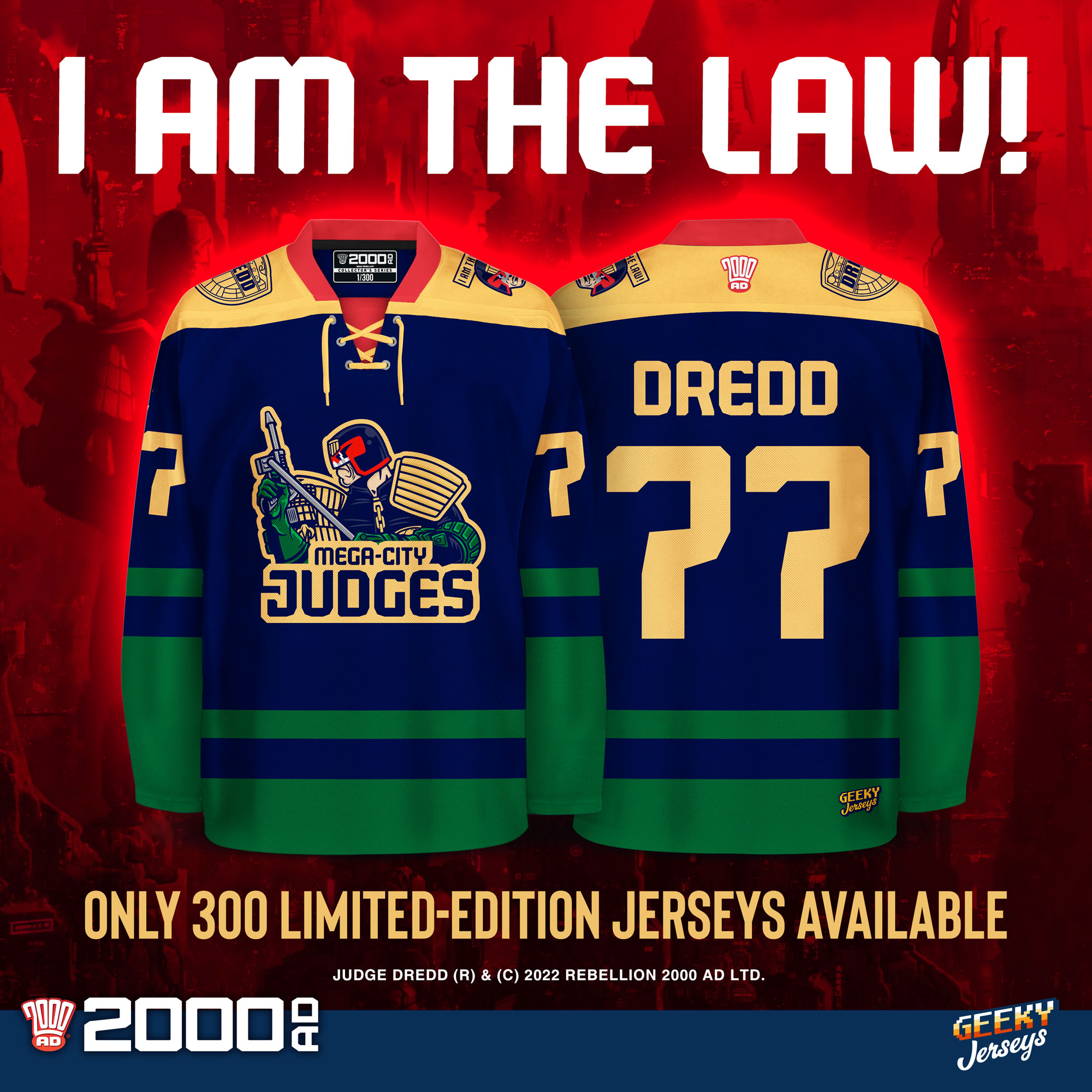 Go, Dredd! The ultimate lawman comes to Geeky Jerseys