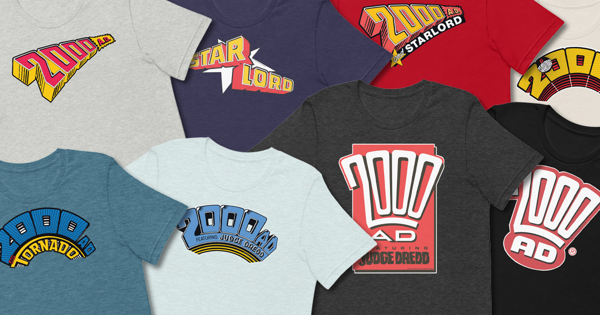 Classic 2000 AD logo T-shirts now available worldwide